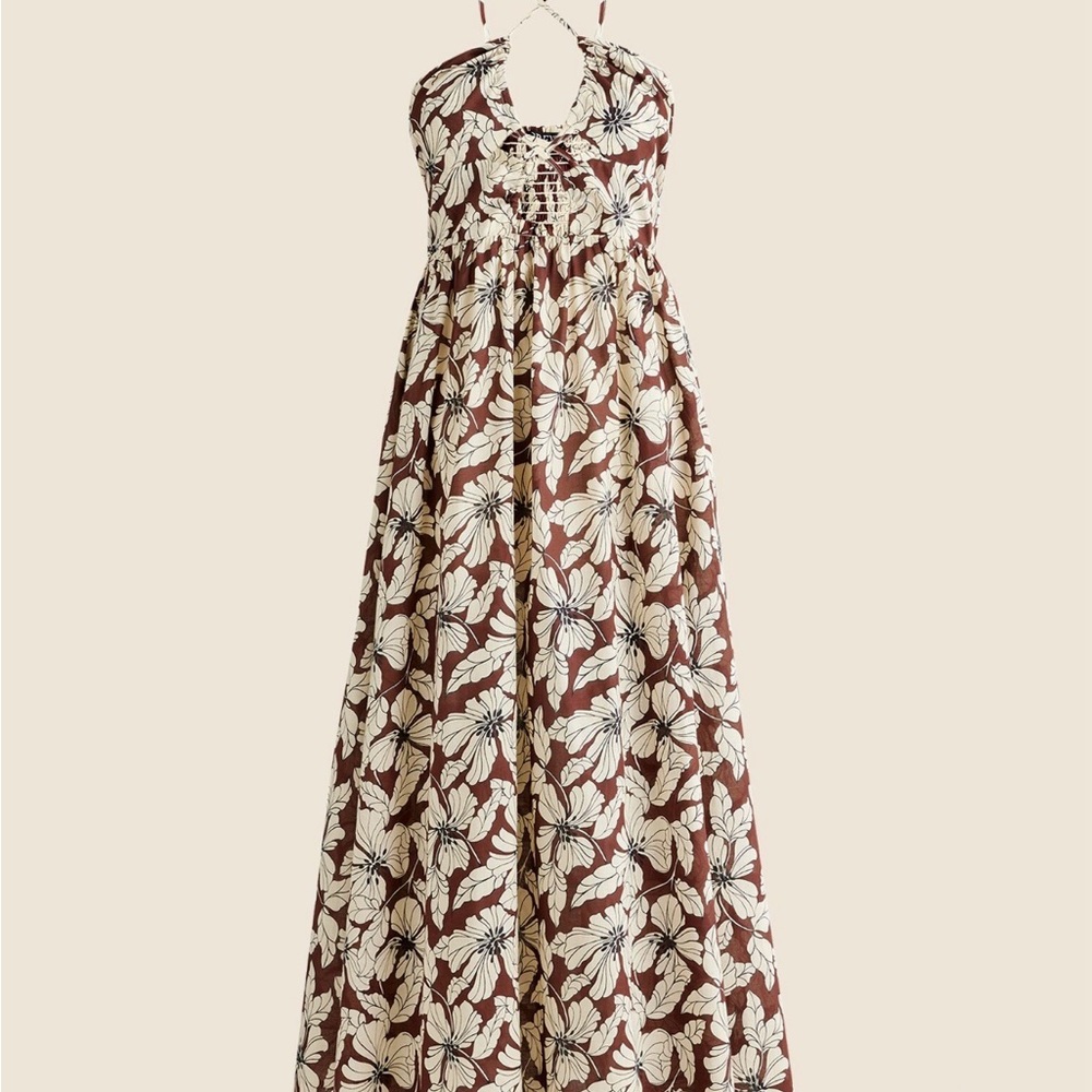 J. Crew Brown and Cream Floral Halter Maxi Dress